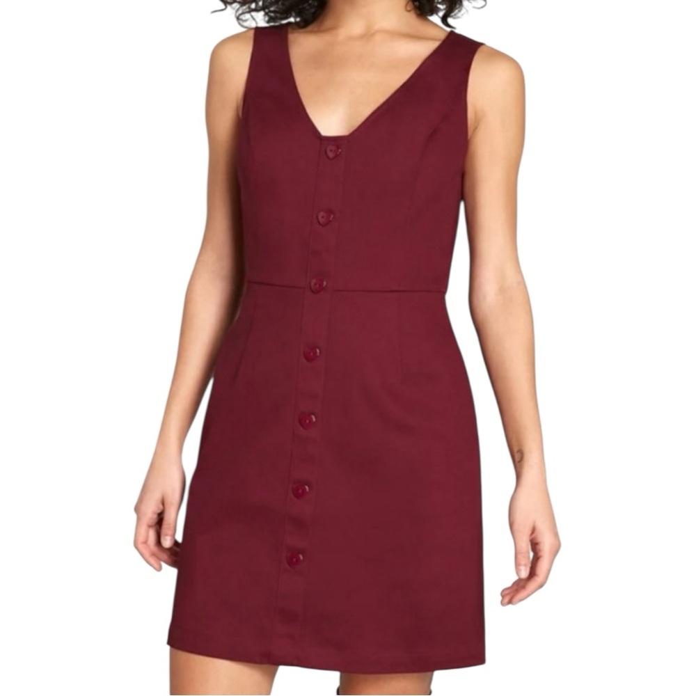 MODCLOTH Burgundy Denim Button Front Mini Dress. Size Small